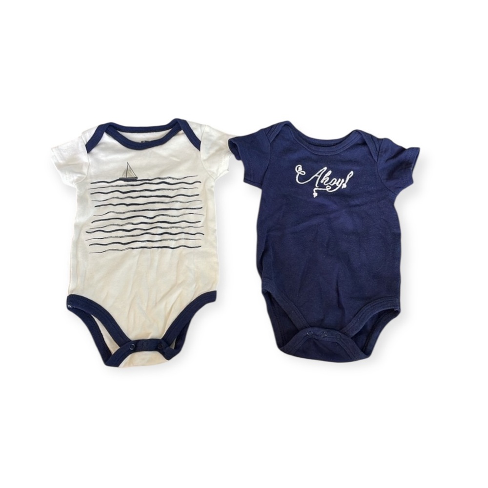Hudson Baby Nautical Onesie Bodysuit Set In White And Navy